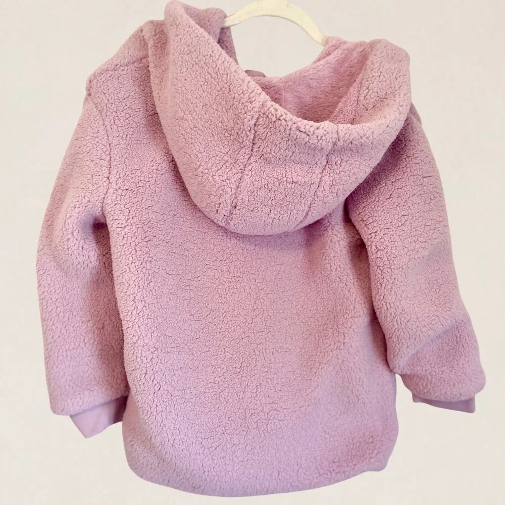 Cat & Jack Girls XL 14 Light Purple Faux Shearling Hooded Teddy Jacket Full Zip